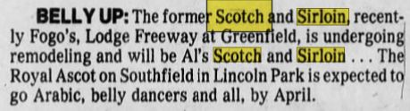 Scotch and Sirloin - Jan 1981 Name Changed Back To Scotch And Steak